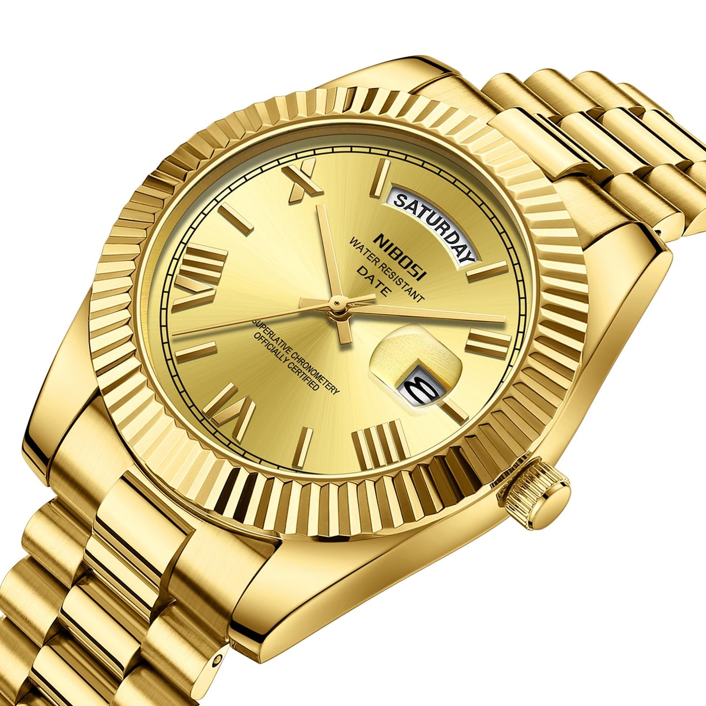 NIBOSI Men Watches Analog Quartz Stainless Steel Gold Watches for Men Waterproof Business Classic Desiger Wrist Watch with Day Date
