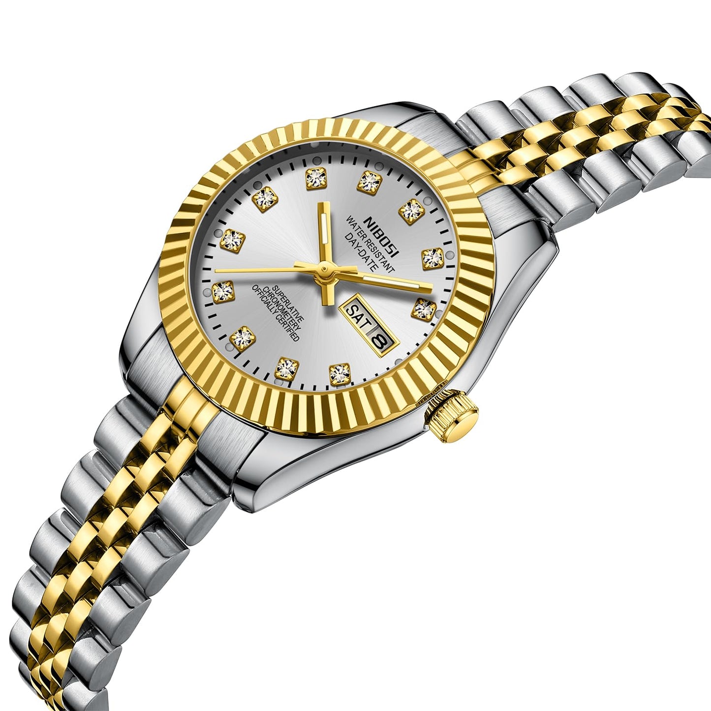 NIBOSI Watches for Women Analog Quartz Stainless Steel Dial Gold Silver Two Tone Bracelet with Day Date Luminous Waterproof Dainty Classic Luxury Diamond Elegant Dress Women's Watch for Small Wrists