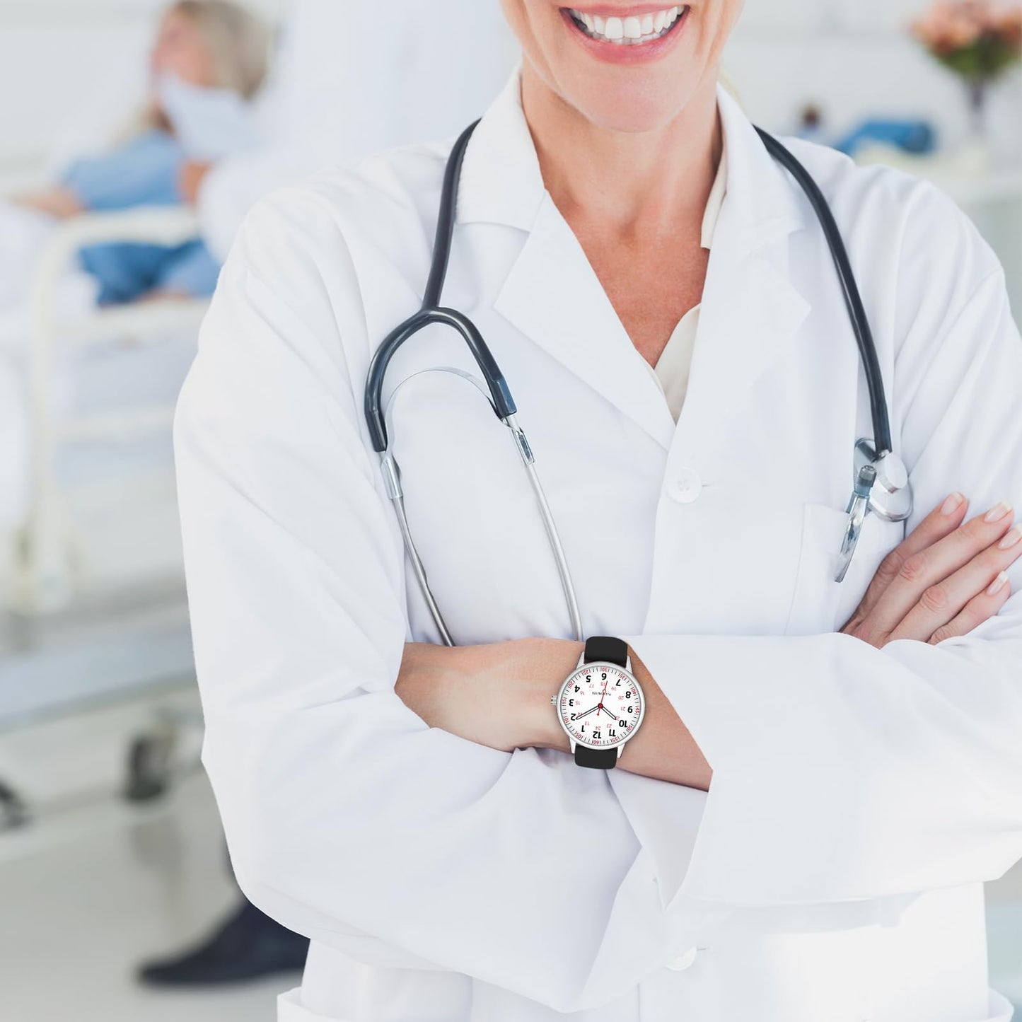 TWOPTION Nurse Watch for Women Waterproof Analog Silicone Watch with Second Hand Nursing Easy Read Dial Nurse Watches(Black)