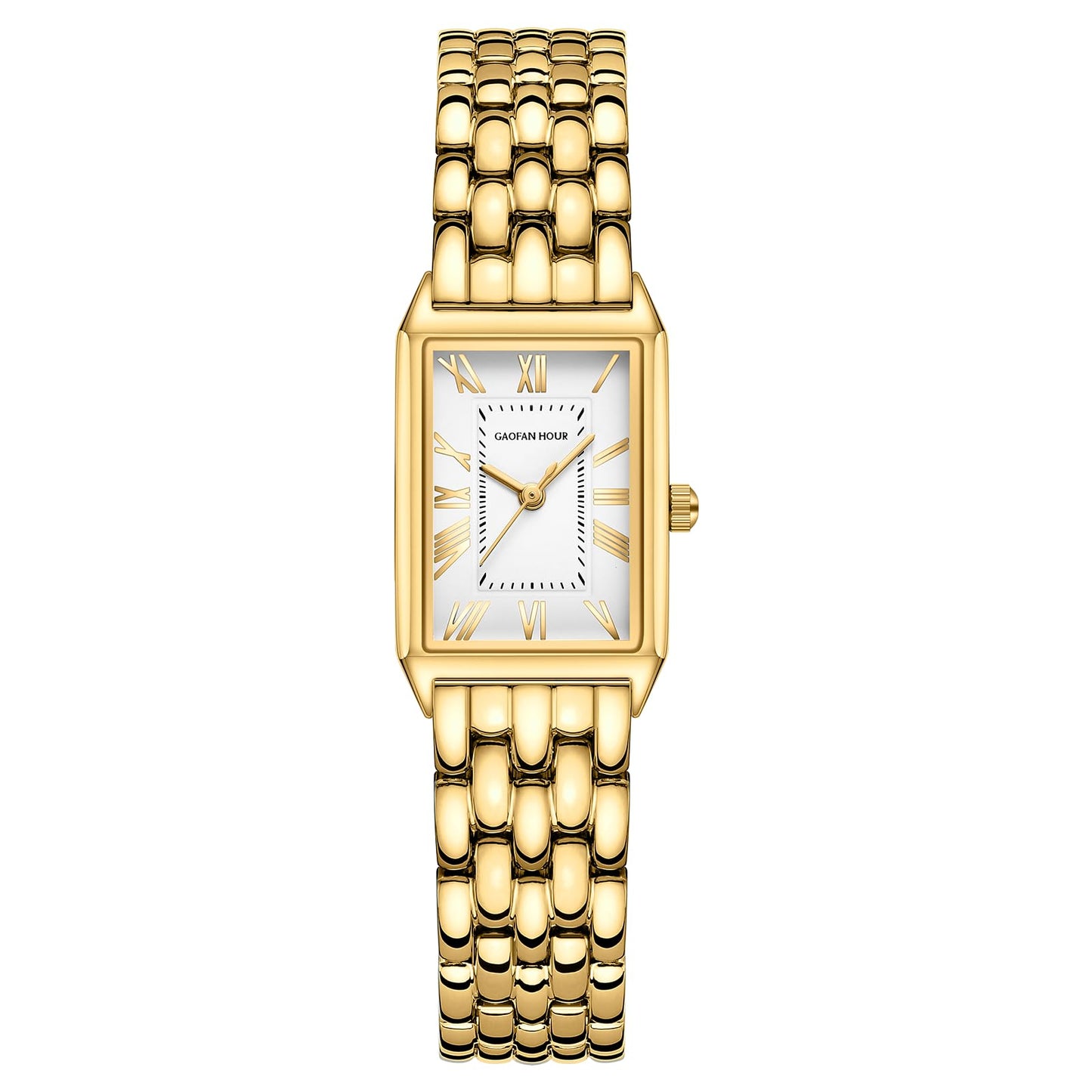 GAOFAN HOUR Gold Watches for Women with Vintage Rectangular Case,White Roman Dial,Stainless Steel Band,Adjustment Tool Included,Water Resistant