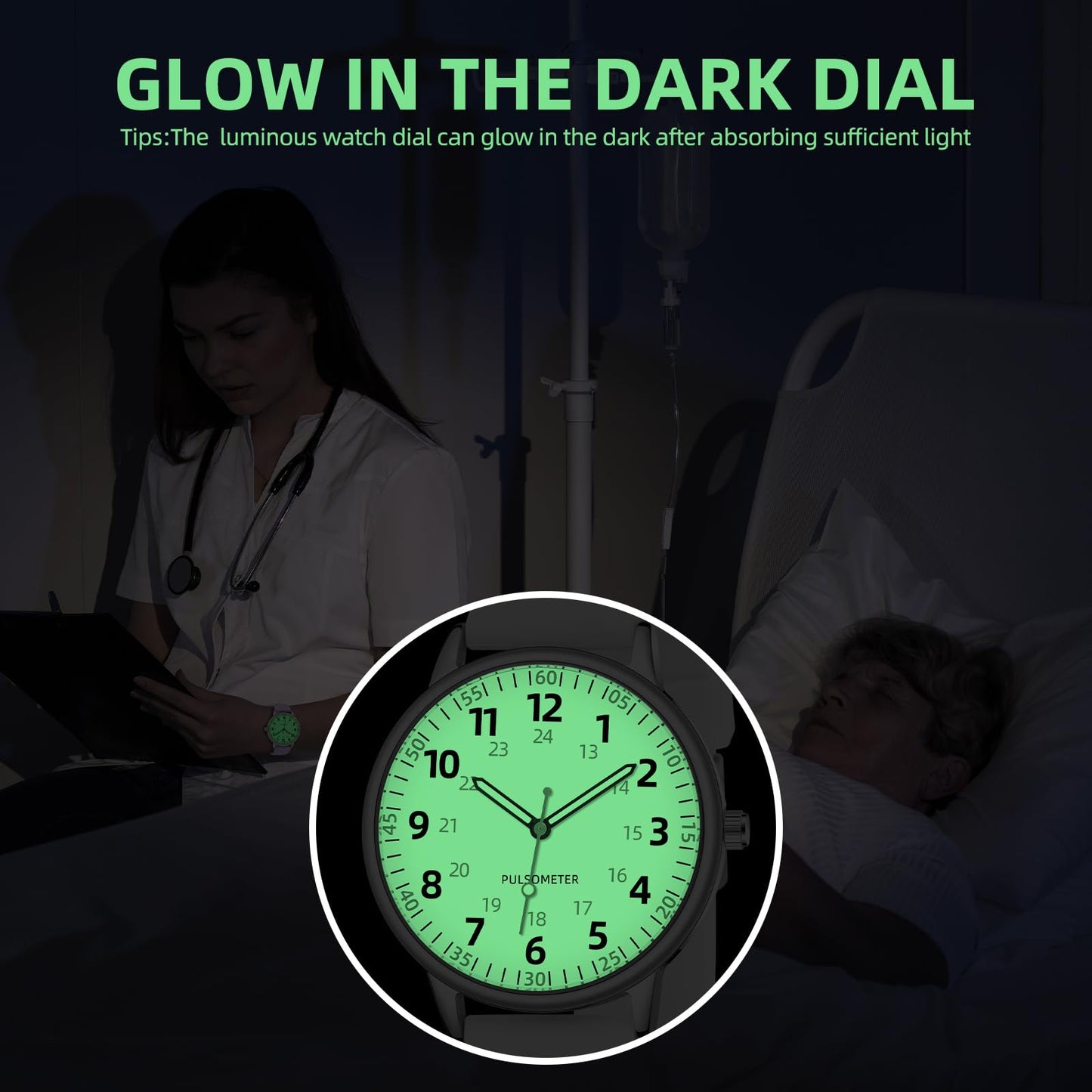 TWOPTION Nurse Watch for Women Waterproof Analog Silicone Watch with Second Hand Nursing Easy Read Dial Nurse Watches(Black)