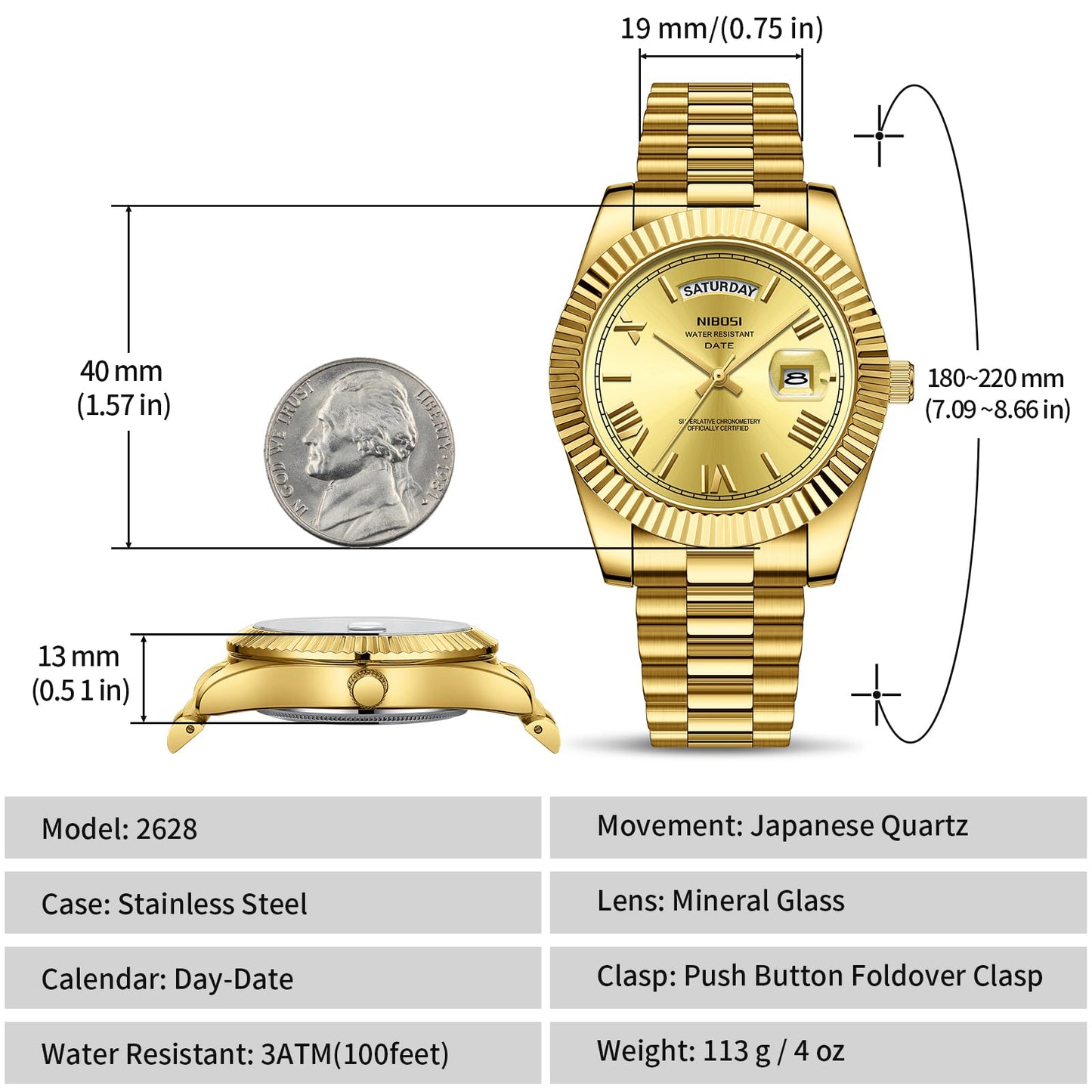 NIBOSI Men Watches Analog Quartz Stainless Steel Gold Watches for Men Waterproof Business Classic Desiger Wrist Watch with Day Date
