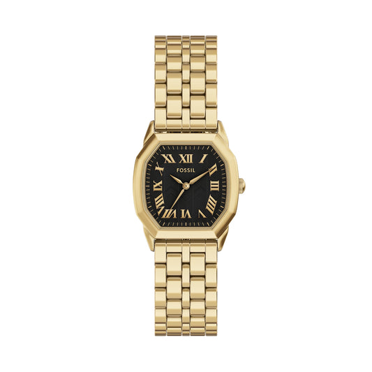 Fossil Women's Watch, Harlow Three-Hand Gold and Black Stainless Steel Bracelet Watch for Women