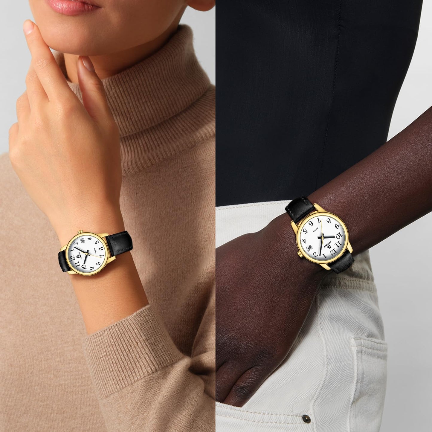 LN LENQIN Womens Watch Analog Quartz Waterproof Ladies Watches for Women Easy Read Women's Wrist Watches with Leather Strap Luminous Dial