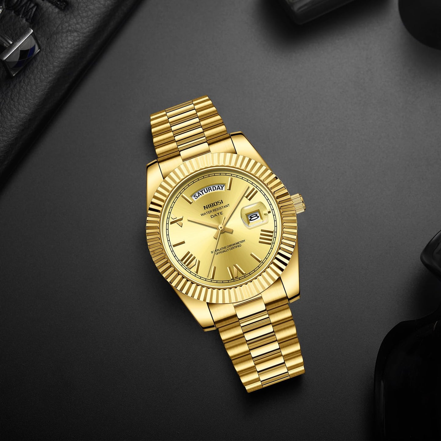 NIBOSI Men Watches Analog Quartz Stainless Steel Gold Watches for Men Waterproof Business Classic Desiger Wrist Watch with Day Date