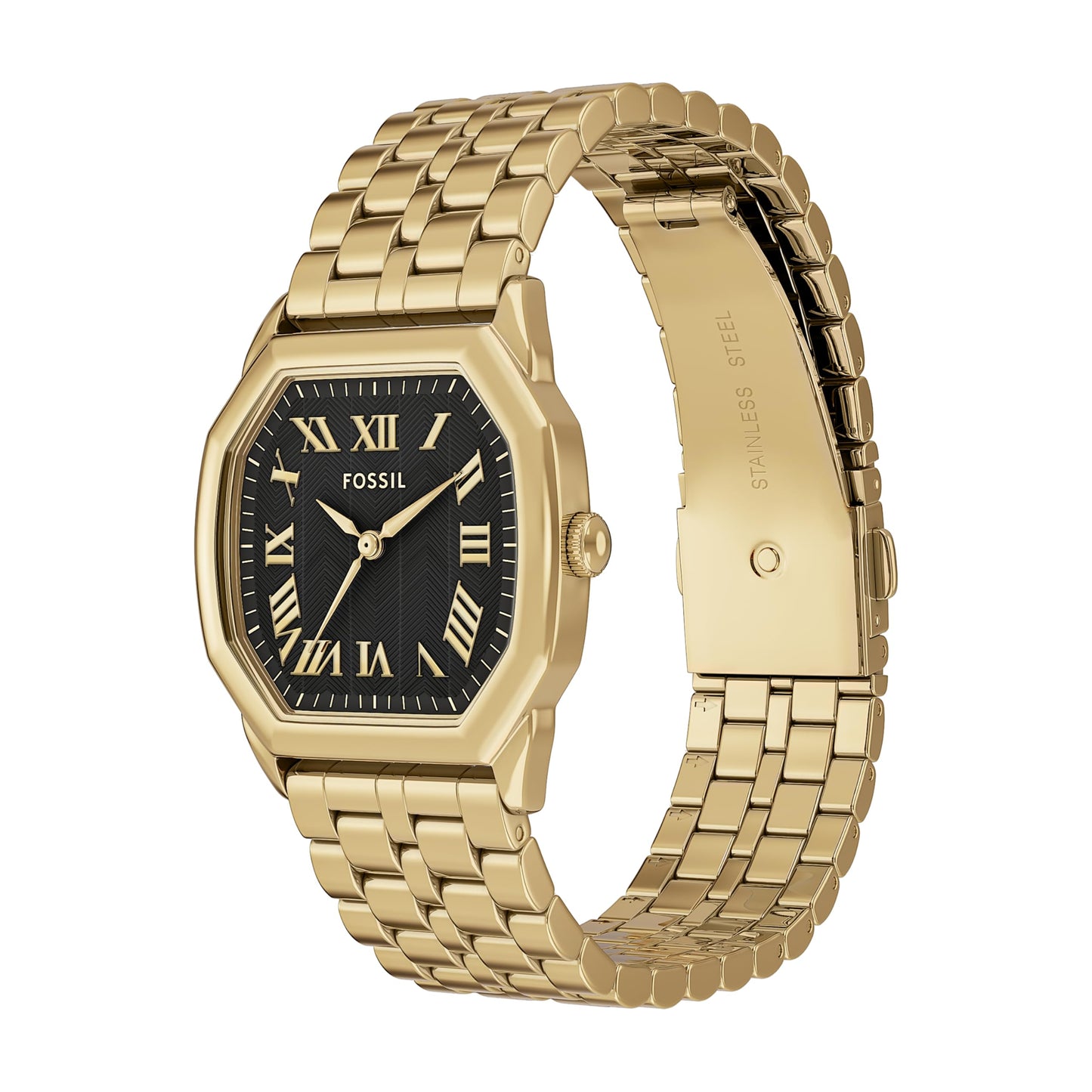 Fossil Women's Watch, Harlow Three-Hand Gold and Black Stainless Steel Bracelet Watch for Women