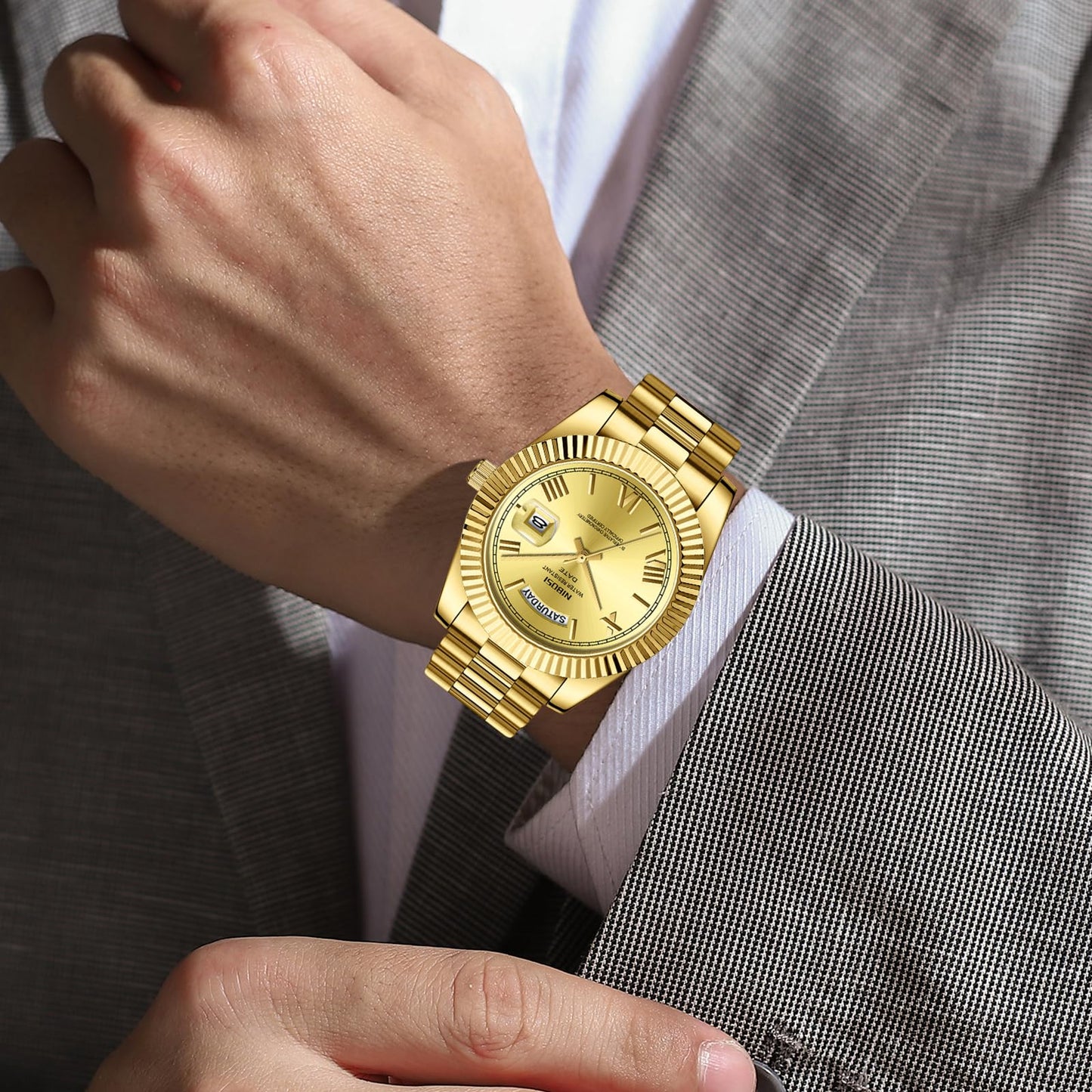 NIBOSI Men Watches Analog Quartz Stainless Steel Gold Watches for Men Waterproof Business Classic Desiger Wrist Watch with Day Date