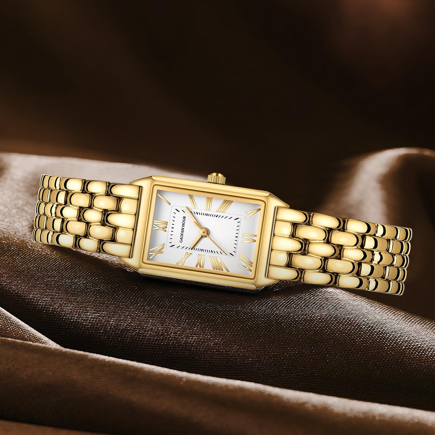 GAOFAN HOUR Gold Watches for Women with Vintage Rectangular Case,White Roman Dial,Stainless Steel Band,Adjustment Tool Included,Water Resistant